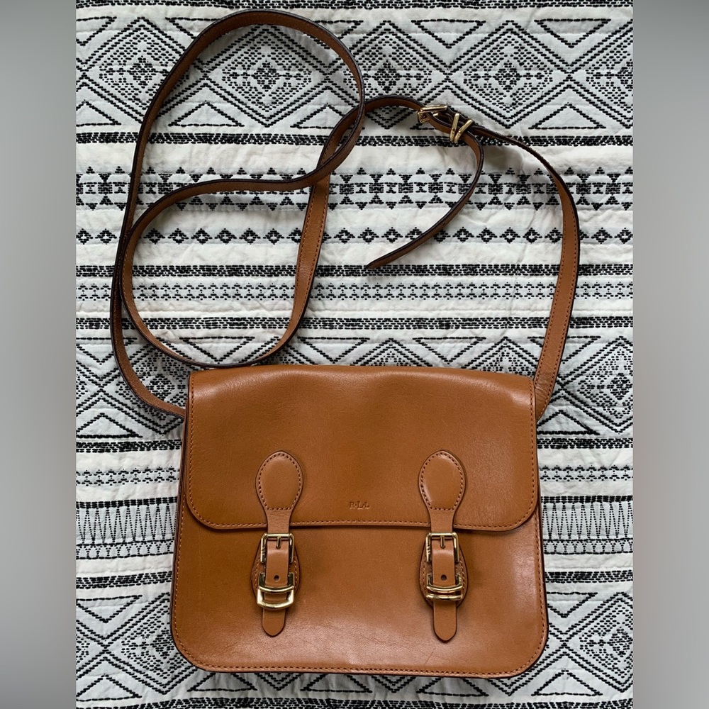 ❗️SOLD❗️Ralph Lauren Small Flap Camel Leather Bexley Heath Crossbody Bag